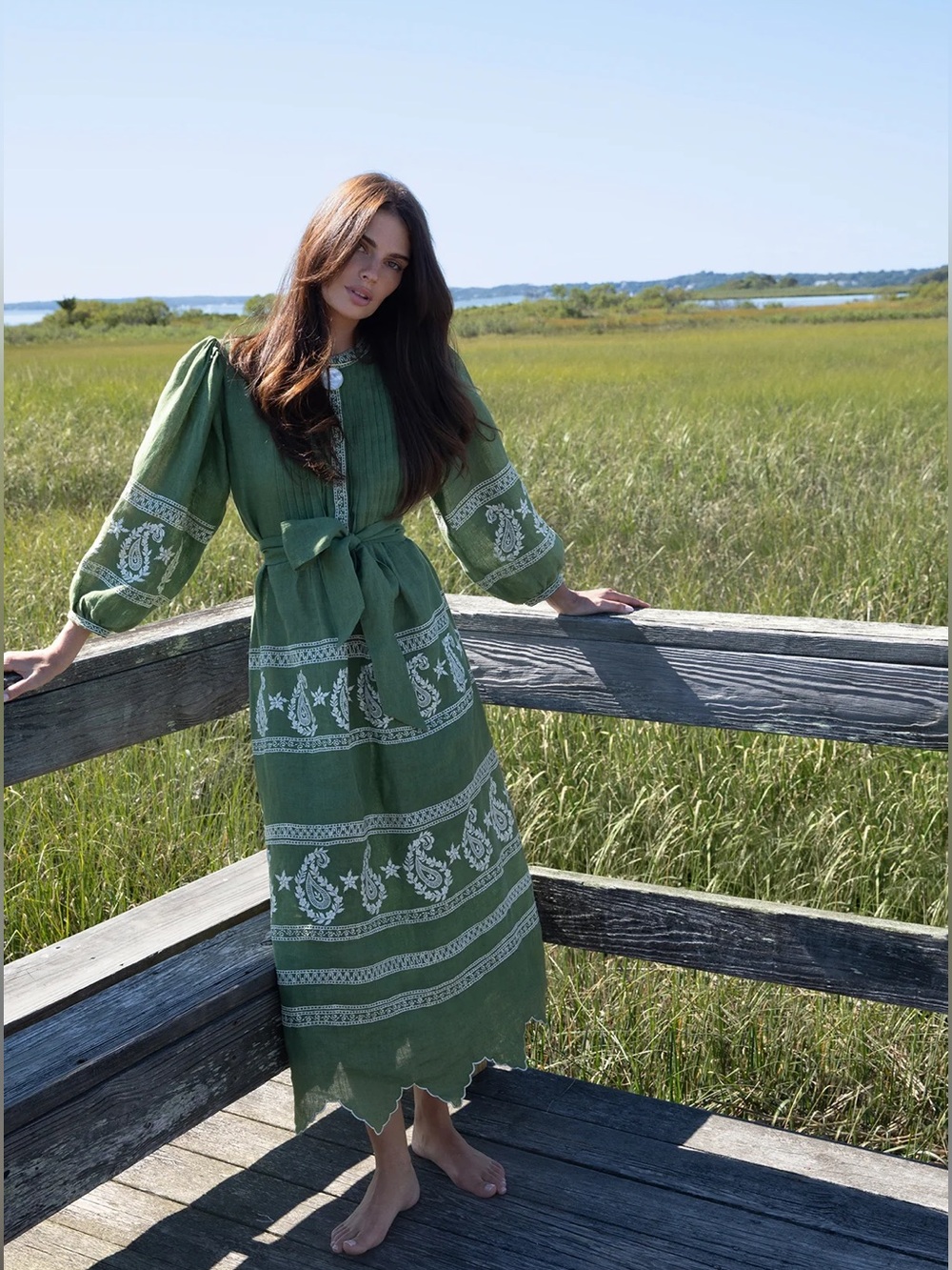 ASHA Ashley McCormick Hunter Piper Dress Olive Green Linen Maxi Size Large NWT
